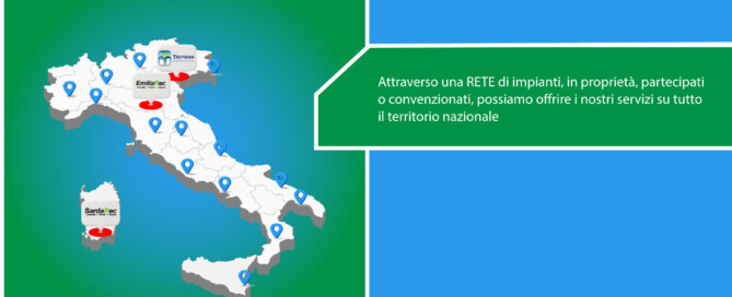mappa dell'Italia dove sono segnalate le sedi di Trevisan, EmiliaRec e SardaRec